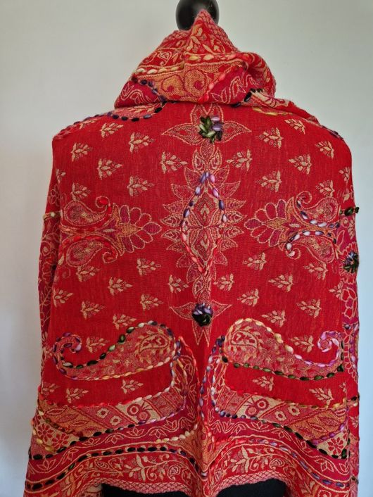 Handmade Red Embroidered Woollen Shawl 